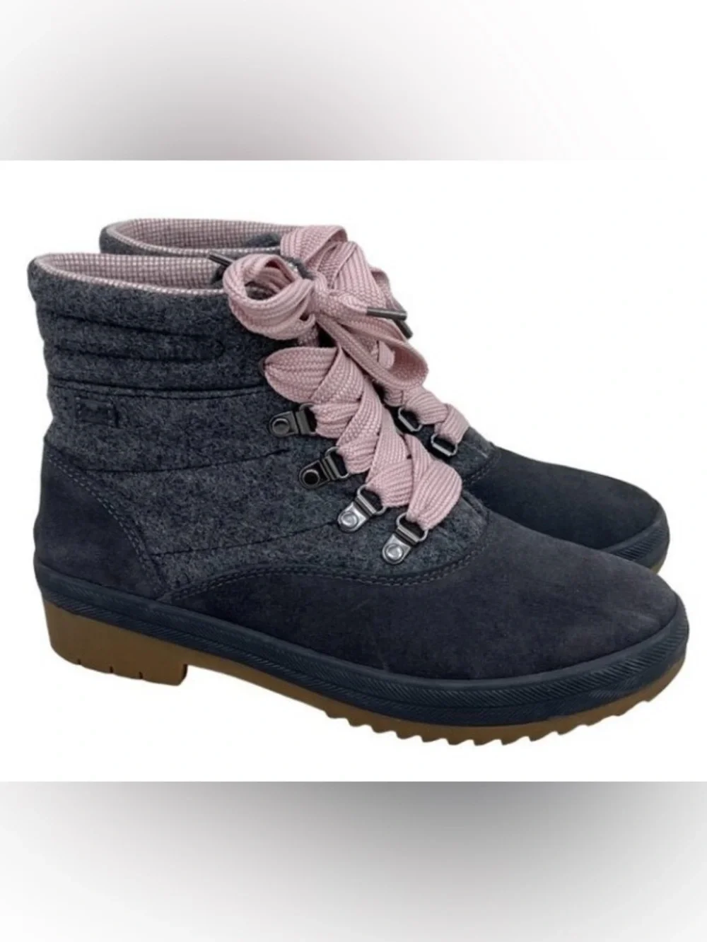 KEDS Gray Boots Pink Laces Lug Sole sz 8 Like New - Picture 2 of 8